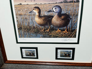 James Hautman 1993 Texas Waterfowl Duck Stamp Print With Double Stamps - Brand New Custom Sporting Frame