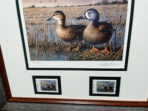 James Hautman - 1993 Texas Waterfowl Duck Stamp Print With Double Stamps - Brand New Custom Sporting Frame