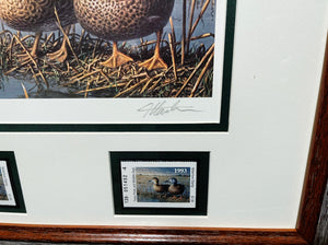 James Hautman 1993 Texas Waterfowl Duck Stamp Print With Double Stamps - Brand New Custom Sporting Frame