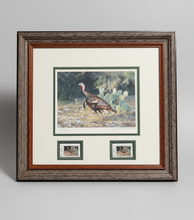 Load image into Gallery viewer, John Dearman 1997 Texas Wild Turkey Stamp Print With Double Stamps - Brand New Super Custom Sporting Frame