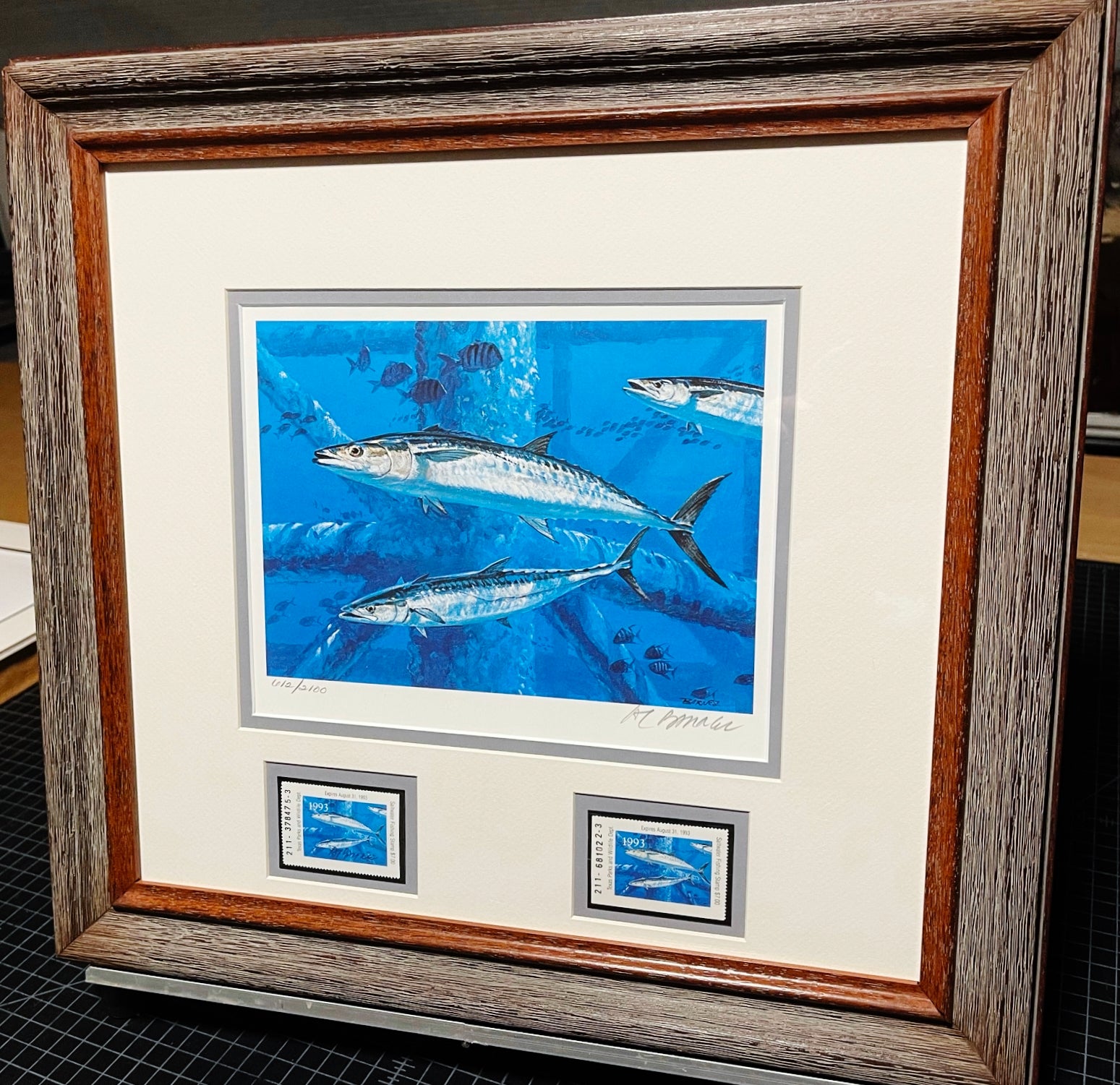 Al Barnes 1993 Texas Saltwater Stamp Print With Double Stamps - Brand New Super Custom Sporting Frame