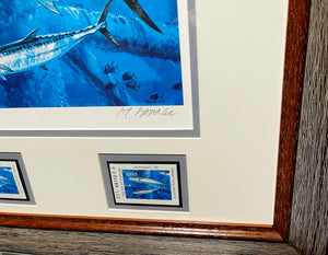 Al Barnes 1993 Texas Saltwater Stamp Print With Double Stamps - Brand New Super Custom Sporting Frame