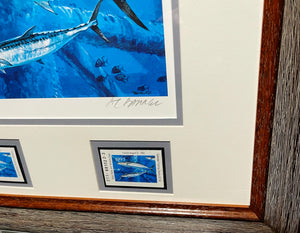 Al Barnes - 1993 Texas Saltwater Stamp Print With Double Stamps - Brand New Custom Sporting Frame