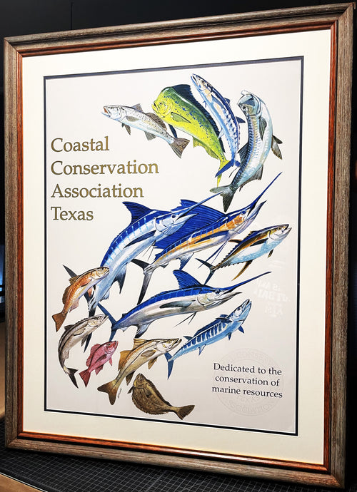Al Barnes Collage Of Coastal Conservation Association CCA Lithograph Quality Poster - Brand New Super Custom Sporting Frame