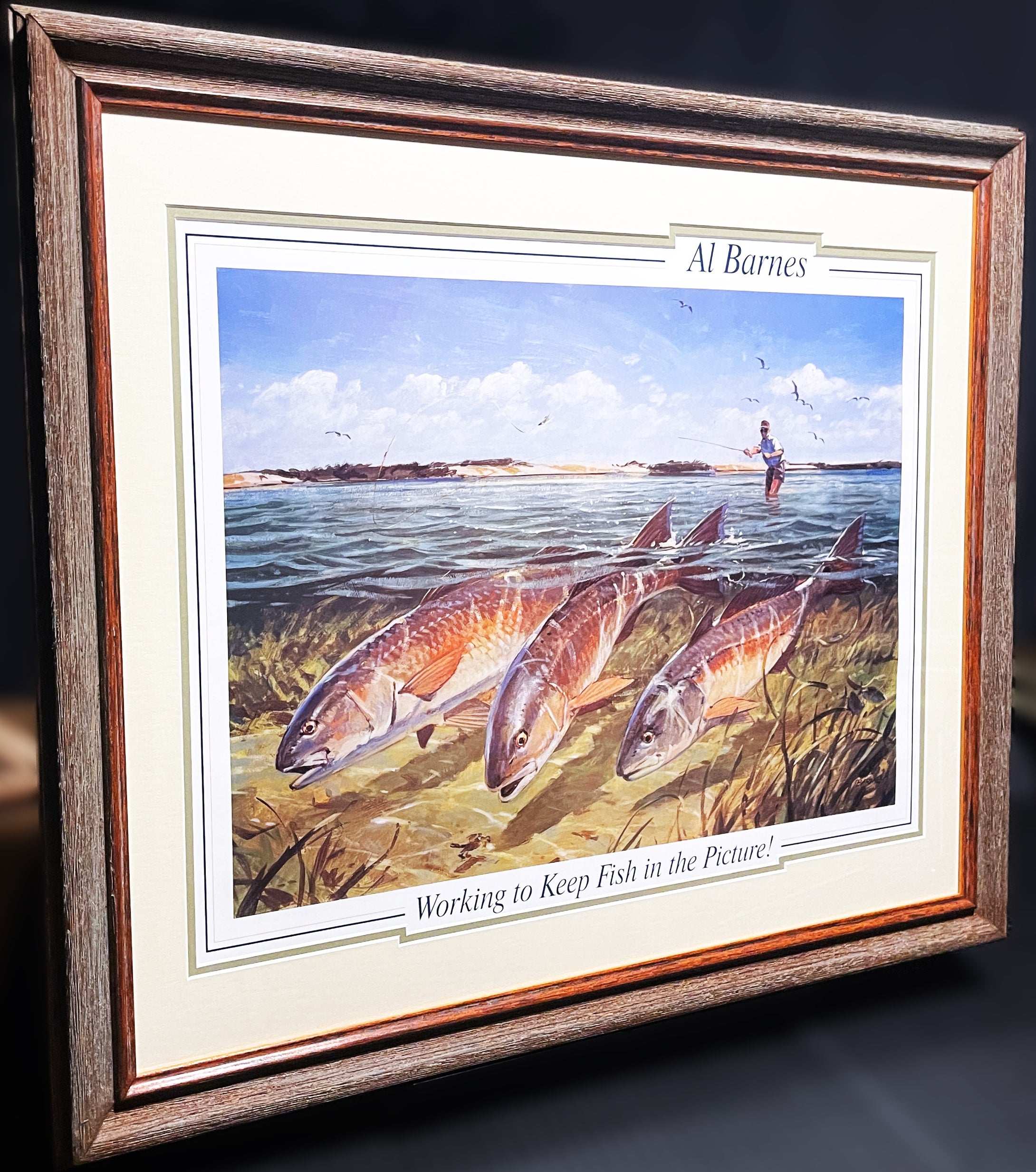 Al Barnes Working To Keep Fish In The Picture Lithograph Quality Poster - Brand New Super Custom Sporting  Frame