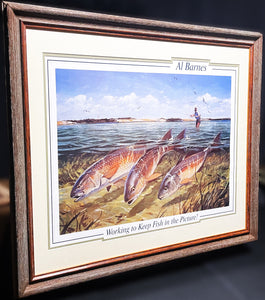Al Barnes Working To Keep Fish In The Picture Lithograph Quality Poster - Brand New Super Custom Sporting  Frame