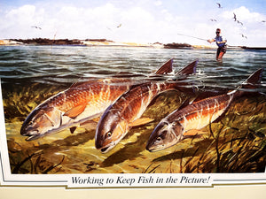 Al Barnes Working To Keep Fish In The Picture Lithograph Quality Poster - Brand New Super Custom Sporting  Frame