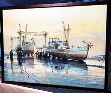 Load image into Gallery viewer, Al Barnes Two Drydocked Ladies Original Oil Painting 1969 On Canvas - Brand New Super Custom Sporting Frame
