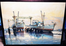 Load image into Gallery viewer, Al Barnes Two Drydocked Ladies Original Oil Painting 1969 On Canvas - Brand New Super Custom Sporting Frame