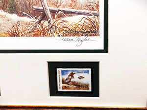 Allen Hughes - 1982 Quail Unlimited Stamp Print With Double Stamps - Brand New Custom Sporting Frame