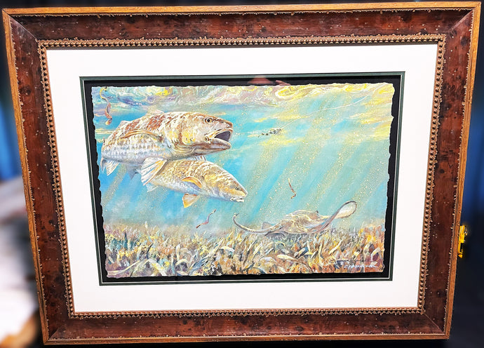 Chance Yarbrough B&R Double GiClee Half Sheet Redfish And Stingray - Brand New Super Custom Sporting Frame