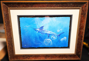 Chance Yarbrough Marlin And Moon Jellies GiClee Blue Marlin - Brand New Custom Sporting Frame