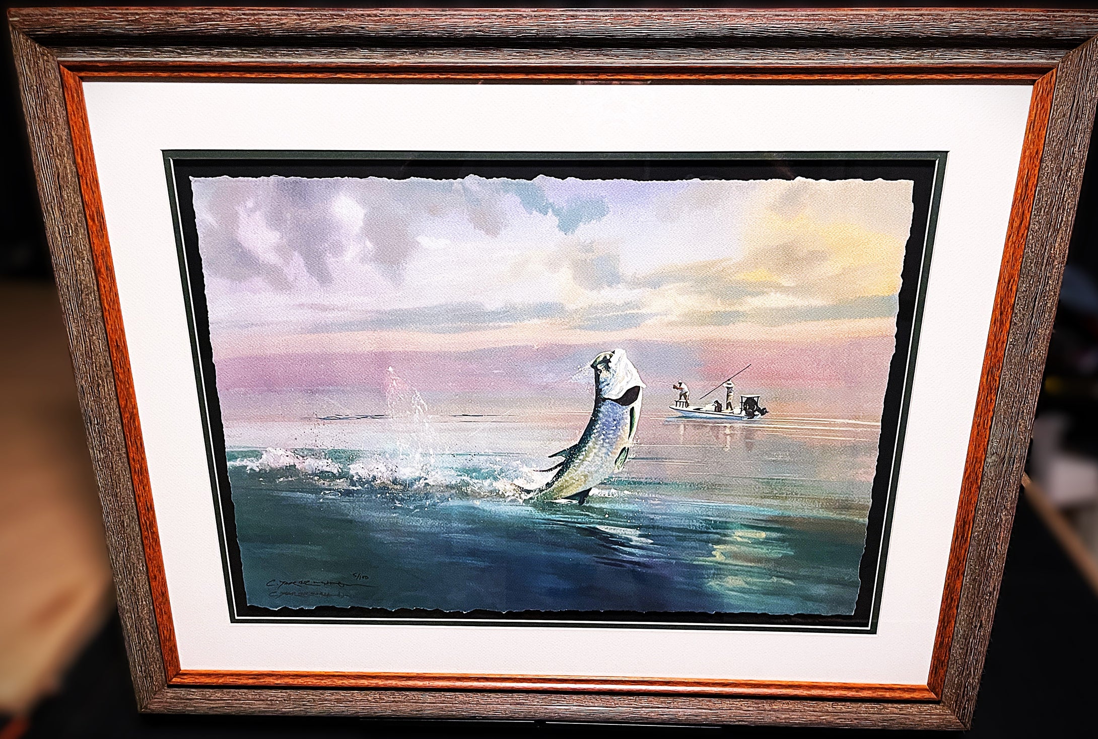 Chance Yarbrough Slicked Off GiClee Half Sheet- Fighting Tarpon - Brand New Super Custom Sporting Frame