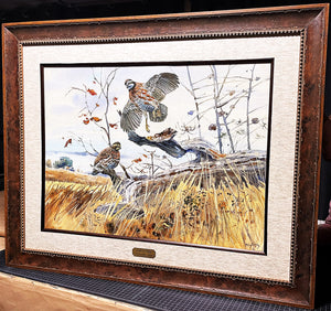 Clay McGaughy Quail In Flight Original Water Color Painting Full Sheet - Brand New Super Custom Sporting Frame