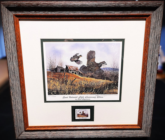 David Hagerbaumer 1986 Quail Unlimited Stamp Print With Stamp Artist Proof - Brand New Super Custom Frame
