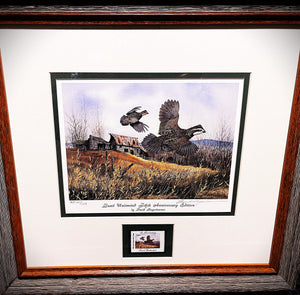 David Hagerbaumer 1986 Quail Unlimited Stamp Print With Stamp Artist Proof - Brand New Super Custom Frame