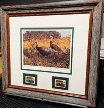 Load image into Gallery viewer, Eldridge Hardie - 1989 Texas Turkey Stamp Print With Double Stamps - Brand New Custom Sporting Frame