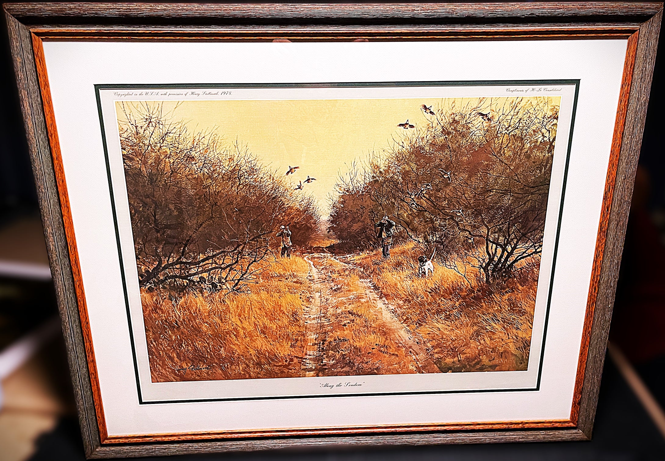 Henry Stallworth Along The Sendero Lithograph Quail Hunting Yr 1978 - Brand New Super Custom Sporting Frame