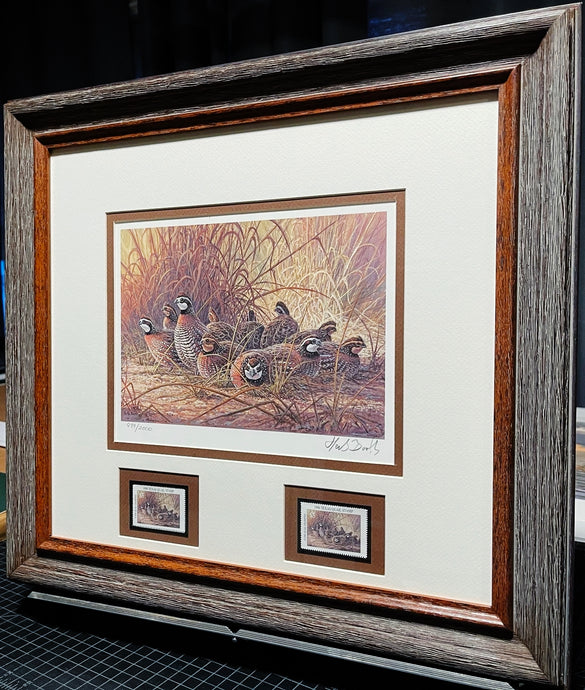 Herb Booth 1996 Texas Quail Stamp Print With Double Stamps Artist Proof - Brand New Super Custom Sporting Frame
