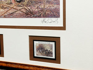 Herb Booth 1996 Texas Quail Stamp Print With Double Stamps Artist Proof - Brand New Super Custom Sporting Frame