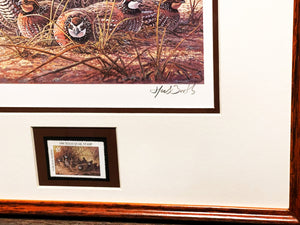 Herb Booth 1996 Texas Quail Stamp Print With Stamp Mint - Brand New Super Custom Sporting Frame