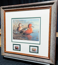 Load image into Gallery viewer, James Hautman 1997 Texas Waterfowl Duck Stamp Print With Double Stamps - Brand New Super Custom Sporting Frame