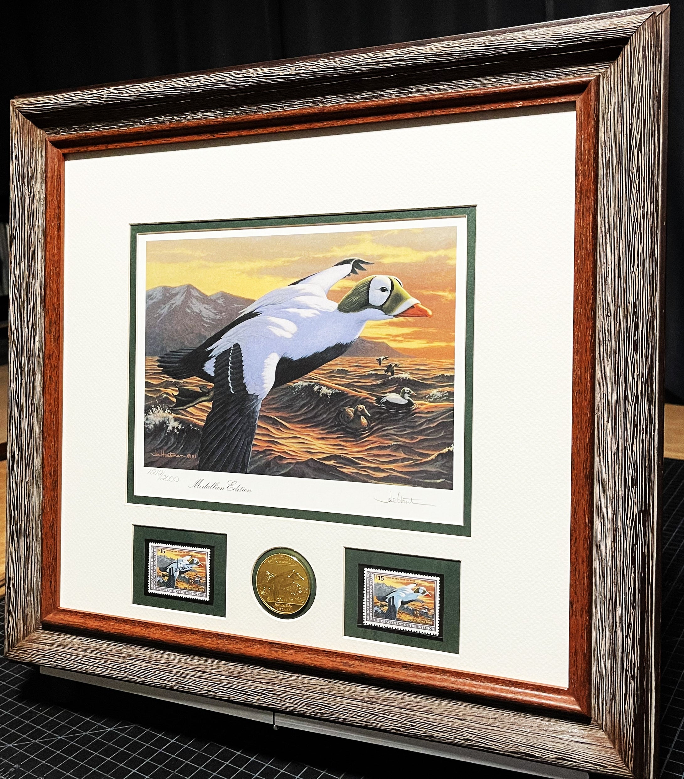 Joe Hautman 1992 Federal Duck Stamp Print Medallion Edition With Double Stamps - Brand New Super Custom Sporting Frame