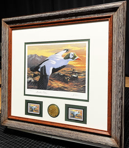 Joe Hautman 1992 Federal Duck Stamp Print Medallion Edition With Double Stamps - Brand New Super Custom Sporting Frame