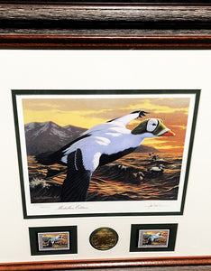 Joe Hautman 1992 Federal Duck Stamp Print Medallion Edition With Double Stamps - Brand New Super Custom Sporting Frame