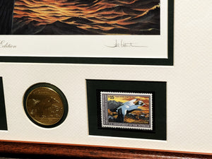 Joe Hautman 1992 Federal Duck Stamp Print Medallion Edition With Double Stamps - Brand New Custom Sporting Frame