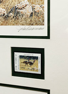 John Dearman - 1991 Texas Turkey Stamp Print Artist Proof 2 Stamps Original Inlay - Brand New Custom Sporting Frame