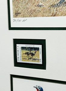 John Dearman - 1991 Texas Turkey Stamp Print Artist Proof 2 Stamps Original Inlay - Brand New Custom Sporting Frame