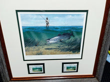 Load image into Gallery viewer, John Dearman 1995 Texas Saltwater Stamp Print With Double Stamps - Brand New Custom Sporting Frame