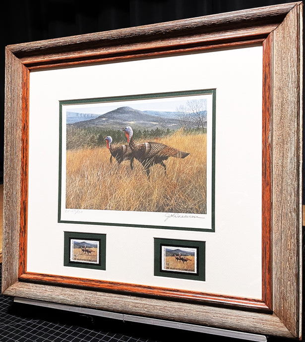 John Dearman 1996 Arkansas Wild Turkey Stamp Print With Double Stamps - Artist Proof - Brand New Custom Sporting Frame