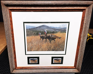John Dearman 1996 Arkansas Wild Turkey Stamp Print With Double Stamps - Artist Proof - Brand New Super Custom Sporting Frame