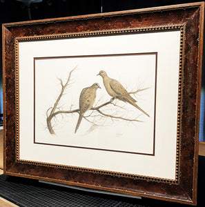 John Dearman -Mourning Doves - Original Watercolor Painting - Brand New Custom Sporting Frame