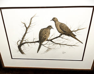 John Dearman -Mourning Doves - Original Watercolor Painting - Brand New Custom Sporting Frame