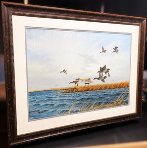 John Dearman Greenwing Teal Original Watercolor Painting Full Sheet Year 1987 - Brand New Super Custom Sporting Frame