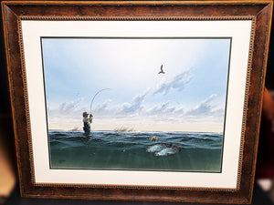 John Dearman Reelin' In Original Watercolor Painting Full Sheet - Brand New Super Custom Sporting Frame