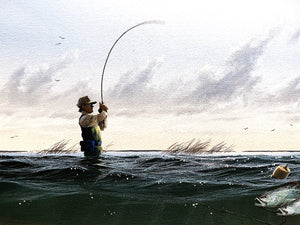 John Dearman Reelin' In Original Watercolor Painting Full Sheet - Brand New Super Custom Sporting Frame