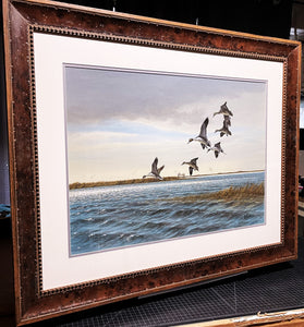 John Dearman - Pintail Flats - Original Watercolor Painting - Full Sheet - Brand New Custom Sporting Frame