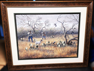 John Dearman Quail 2007 GiClee Full Sheet Bobwhite Quail Hunt - Brand New Super Custom Sporting Frame