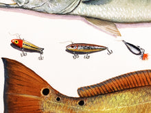 Load image into Gallery viewer, John Dearman Recuerdos GiClee 3/4Sheet Speckled Trout, Redfish &amp; Lures -  Un-Framed