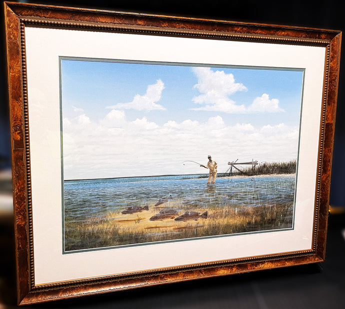 John Dearman Red Fishing Original Watercolor Painting Full Sheet Sheet Year 1986 - Super Custom Sporting Frame