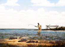 Load image into Gallery viewer, John Dearman Red Fishing Original Watercolor Painting Full Sheet Sheet Year 1986 - Super Custom Sporting Frame