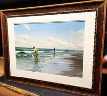 Load image into Gallery viewer, John Dearman Red Surf Fishing 1986 Original Watercolor Painting Full Sheet - Brand New Super Custom Framed