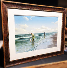 Load image into Gallery viewer, John Dearman Red Surf Fishing 1986 Original Watercolor Painting Full Sheet - Brand New Super Custom Framed