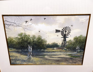 John Dearman Texas Dove Hunt 1990 Original Watercolor Painting Half Sheet - Super Custom Sporting Frame