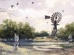 John Dearman Texas Dove Hunt 1990 Original Watercolor Painting Half Sheet - Super Custom Sporting Frame