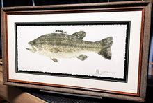 Load image into Gallery viewer, John Morrow - Black Bass Gyotaku GiClee - Brand New Custom Sporting Frame